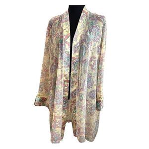 DELICATES Semi Sheer Kimono Robe Pastel Floral On Yellow (no belt) Women’s L